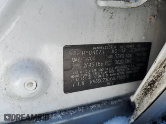 2004 Hyundai Santa Fe GLS с VIN KM8SC73DX4U798878, выставлен на аукционе Copart как лот 88843985 с пробегом 93 401 миль миль и Списание • Salvage title. История ставок и продаж доступна на DreamBid. Изображение 14.