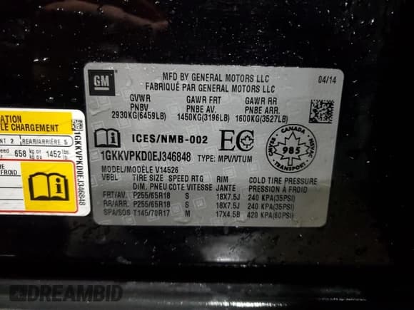 ✅ 2014 GMC Acadia SLE • VIN: 1GKKVPKD0EJ346848 • Lot: 90410165. Listed on Copart with 192,899 mi. Free auction sales archive from the USA and detailed vehicle history report at DreamBid. Image 13.