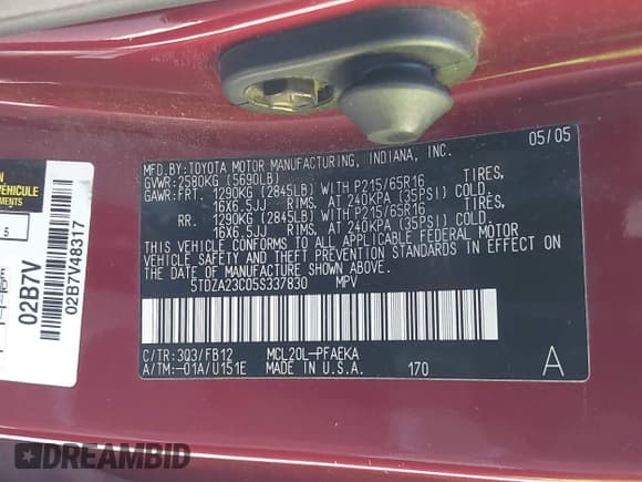 ✅ 2005 Toyota Sienna CE • VIN: 5TDZA23C05S337830 • Lot: 43094398. Listed on IAAI with 249,384 mi. Free auction sales archive from the USA and detailed vehicle history report at DreamBid. Image 9.