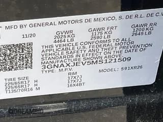 ✅ 2021 Chevrolet Equinox LT • VIN: 3GNAXJEV5MS121509 • Lot: 42480012. Wystawiony na IAAI z przebiegiem 59 031 mil. Bezpłatny archiwum sprzedaży aukcyjnych z USA i szczegółowy raport historii pojazdu na DreamBid. Zdjęcie 1.