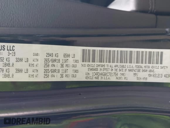 ✅ 2019 Dodge Durango SXT • VIN: 1C4RDHAG6KC721754 • Lot: 42711397. Listed on IAAI with 116,860 mi. Free auction sales archive from the USA and detailed vehicle history report at DreamBid. Image 9.