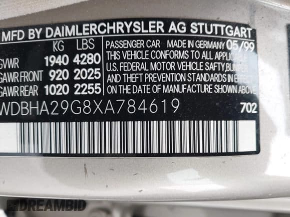 ✅ 1999 Mercedes-Benz C 230/260/280/320 • VIN: WDBHA29G8XA784619 • Lot: 42120920. Listed on IAAI with 49,387 mi. Free auction sales archive from the USA and detailed vehicle history report at DreamBid. Image 9.