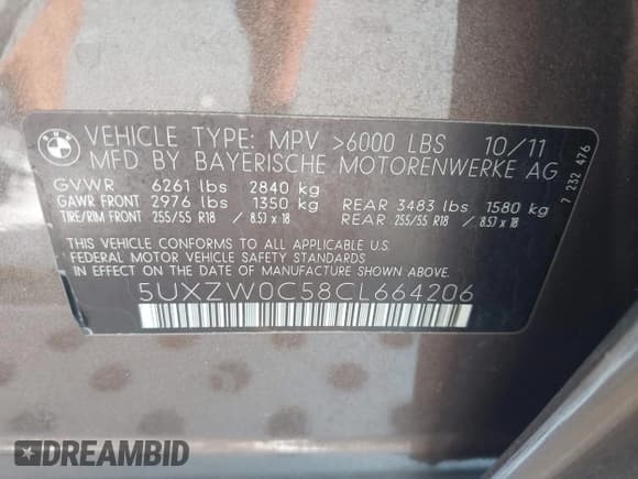 ✅ 2012 BMW X5 35d • VIN: 5UXZW0C58CL664206 • Lot: 43867099. Listed on IAAI with 174,720 mi. Free auction sales archive from the USA and detailed vehicle history report at DreamBid. Image 9.
