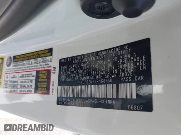 ✅ 2011 Toyota Camry LE • VIN: 4T4BF3EK3BR168750 • Lot: 43042639. Wystawiony na IAAI z przebiegiem 175 442 mil. Bezpłatny archiwum sprzedaży aukcyjnych z USA i szczegółowy raport historii pojazdu na DreamBid. Zdjęcie 9.