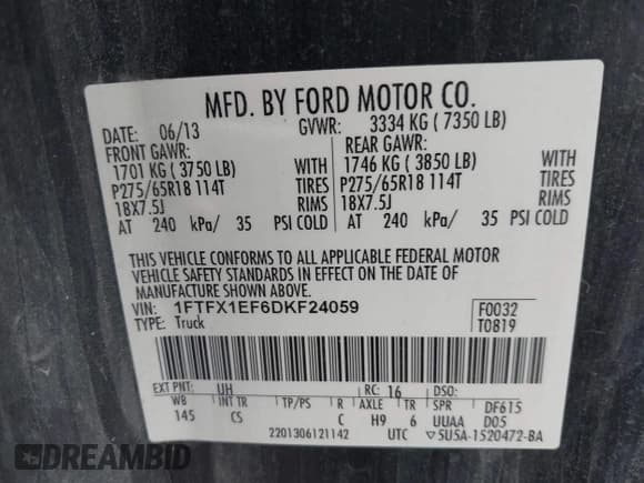 ✅ 2013 Ford F-150 XL • VIN: 1FTFX1EF6DKF24059 • Lot: 43727778. Wystawiony na IAAI z przebiegiem 178 836 mil. Bezpłatny archiwum sprzedaży aukcyjnych z USA i szczegółowy raport historii pojazdu na DreamBid. Zdjęcie 9.