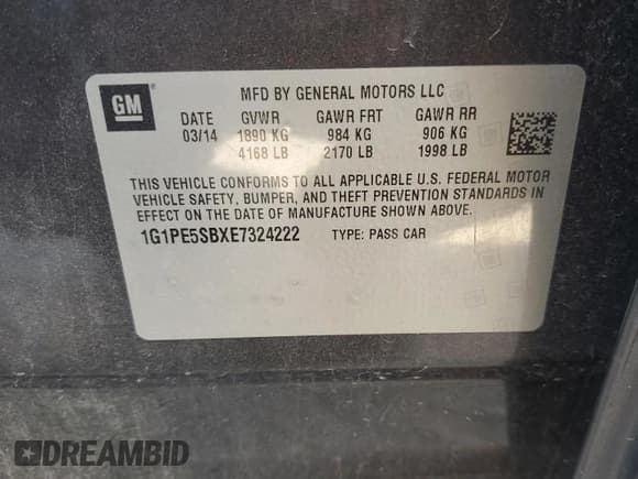 ✅ 2014 Chevrolet Cruze 2LT • VIN: 1G1PE5SBXE7324222 • Lot: 80117375. Listed on Copart with 100,638 mi. Free auction sales archive from the USA and detailed vehicle history report at DreamBid. Image 13.