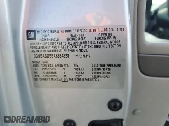 ✅ 2010 Chevrolet HHR 1LT • VIN: 3GNBABDB5AS554228 • Lot: 43049735. Listed on Copart with 94,085 mi. Free auction sales archive from the USA and detailed vehicle history report at DreamBid. Image 12.