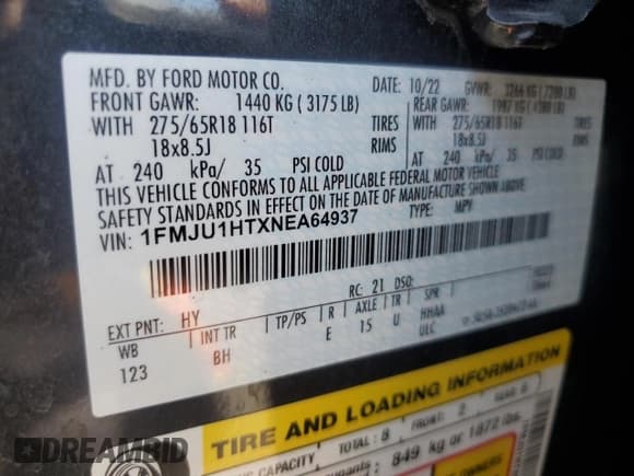 ✅ 2022 Ford Expedition XLT • VIN: 1FMJU1HTXNEA64937 • Lot: 67957615. Listed on Copart with 75,295 mi. Free auction sales archive from the USA and detailed vehicle history report at DreamBid. Image 14.