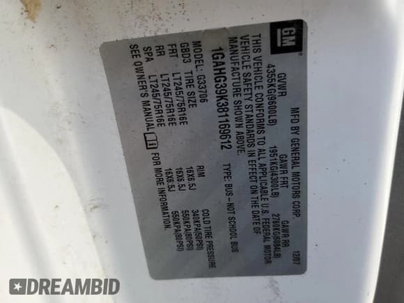 ✅ 2008 Chevrolet Express Passenger • VIN: 1GAHG39K381169612 • Lot: 48710805. Listed on Copart with 73,688 mi. Free auction sales archive from the USA and detailed vehicle history report at DreamBid. Image 13.