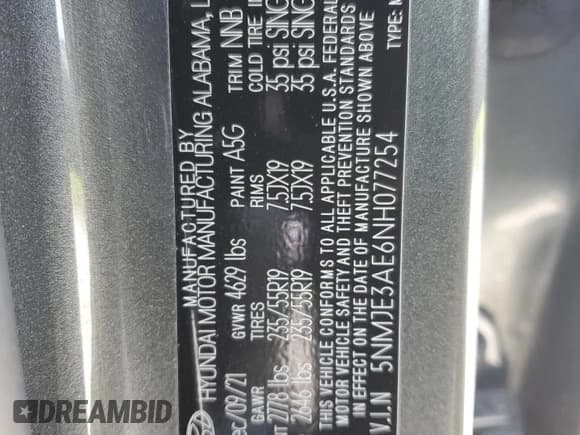 ✅ 2022 Hyundai Tucson Limited • VIN: 5NMJE3AE6NH077254 • Lot: 66324404. Wystawiony na Copart z przebiegiem 40 459 mil. Bezpłatny archiwum sprzedaży aukcyjnych z USA i szczegółowy raport historii pojazdu na DreamBid. Zdjęcie 15.