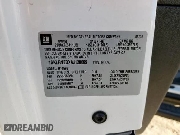 ✅ 2010 GMC Acadia SLT2 • VIN: 1GKLRNEDXAJ130069 • Lot: 93014445. Listed on Copart with 145,474 mi. Free auction sales archive from the USA and detailed vehicle history report at DreamBid. Image 14.