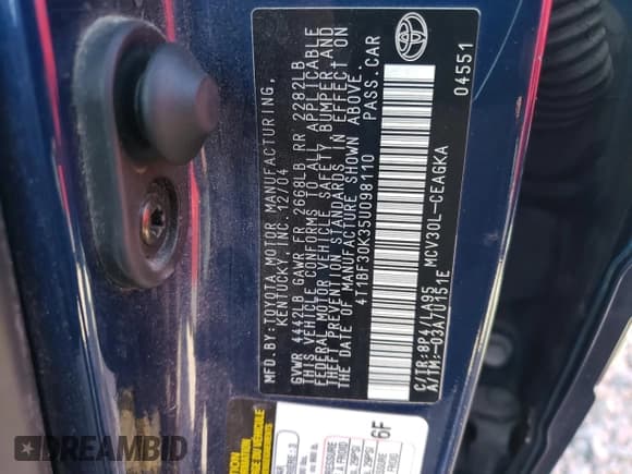 ✅ 2005 Toyota Camry XLE • VIN: 4T1BF30K35U098110 • Лот: 80508295. Опубликован ранее на Copart с пробегом 254 592 миль. Бесплатный доступ к архиву аукционных продаж из США и подробный отчёт об истории автомобиля на DreamBid. Изображение 12.