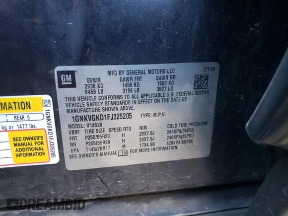 ✅ 2015 Chevrolet Traverse LT • VIN: 1GNKVGKD1FJ325205 • Lot: 66564864. Wystawiony na Copart z przebiegiem Nie podano. Bezpłatny archiwum sprzedaży aukcyjnych z USA i szczegółowy raport historii pojazdu na DreamBid. Zdjęcie 14.