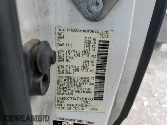 ✅ 2018 Nissan Frontier S • VIN: 1N6BD0CT9JN749870 • Lot: 82536815. Listed on Copart with 152,901 mi. Free auction sales archive from the USA and detailed vehicle history report at DreamBid. Image 12.