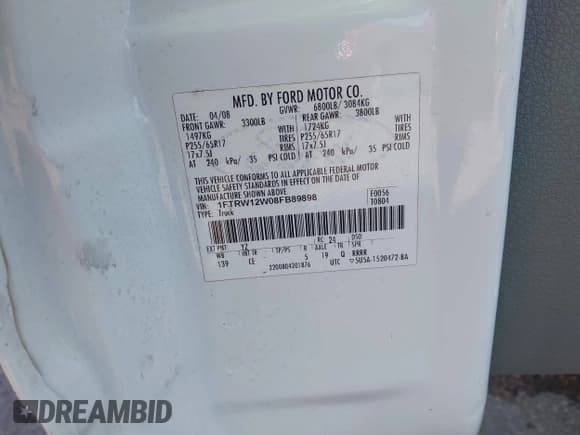 ✅ 2008 Ford F-150 XL • VIN: 1FTRW12W08FB89898 • Lot: 41367336. Listed on IAAI with 323,488 mi. Free auction sales archive from the USA and detailed vehicle history report at DreamBid. Image 9.