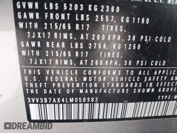 ✅ 2020 Volkswagen Tiguan SE • VIN: 3VV3B7AX4LM058983 • Lot: 43642498. Wystawiony na IAAI z przebiegiem 124 683 mil. Bezpłatny archiwum sprzedaży aukcyjnych z USA i szczegółowy raport historii pojazdu na DreamBid. Zdjęcie 9.