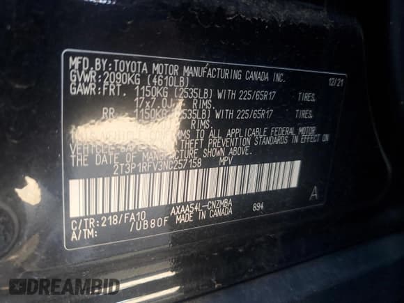 ✅ 2022 Toyota RAV4 XLE • VIN: 2T3P1RFV3NC257158 • Lot: 90954255. Wystawiony na Copart z przebiegiem 78 458 mil. Bezpłatny archiwum sprzedaży aukcyjnych z USA i szczegółowy raport historii pojazdu na DreamBid. Zdjęcie 12.