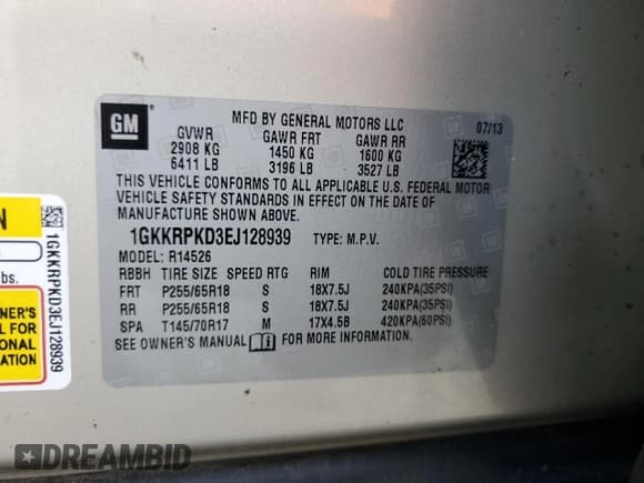 ✅ 2014 GMC Acadia SLE • VIN: 1GKKRPKD3EJ128939 • Lot: 70446895. Wystawiony na Copart z przebiegiem 148 329 mil. Bezpłatny archiwum sprzedaży aukcyjnych z USA i szczegółowy raport historii pojazdu na DreamBid. Zdjęcie 13.