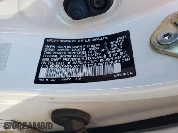 ✅ 2021 Honda Civic Sport • VIN: SHHFK7H46MU228269 • Lot: 70086755. Wystawiony na Copart z przebiegiem Nie podano. Bezpłatny archiwum sprzedaży aukcyjnych z USA i szczegółowy raport historii pojazdu na DreamBid. Zdjęcie 12.