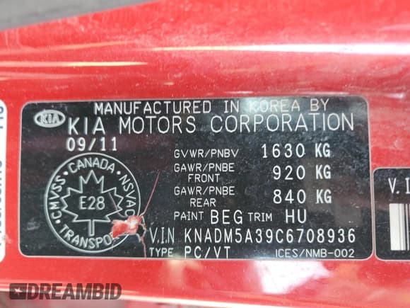 ✅ 2012 Kia Rio LX • VIN: KNADM5A39C6708936 • Lot: 82135395. Listed on Copart with 181,397 mi. Free auction sales archive from the USA and detailed vehicle history report at DreamBid. Image 12.