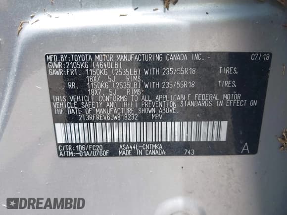 ✅ 2018 Toyota RAV4 XLE • VIN: 2T3RFREV6JW818232 • Lot: 42438512. Listed on IAAI with 97,882 mi. Free auction sales archive from the USA and detailed vehicle history report at DreamBid. Image 9.