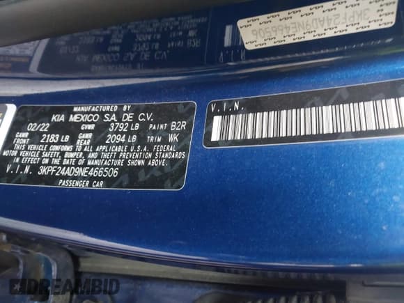 ✅ 2022 Kia Forte LXS • VIN: 3KPF24AD9NE466506 • Лот: 43266678. Опубликован ранее на IAAI с пробегом 37 185 миль. Бесплатный доступ к архиву аукционных продаж из США и подробный отчёт об истории автомобиля на DreamBid. Изображение 9.