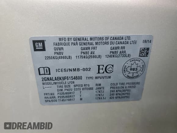 ✅ 2015 Chevrolet Equinox LS • VIN: 2GNALAEK9F6154600 • Лот: 87485675. Опубликован ранее на Copart с пробегом 106 668 миль. Бесплатный доступ к архиву аукционных продаж из США и подробный отчёт об истории автомобиля на DreamBid. Изображение 13.