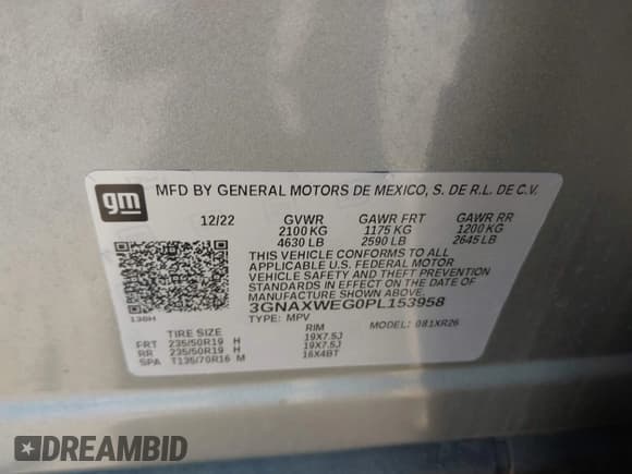 ✅ 2023 Chevrolet Equinox RS • VIN: 3GNAXWEG0PL153958 • Лот: 43213219. Опубликован ранее на IAAI с пробегом 35 999 миль. Бесплатный доступ к архиву аукционных продаж из США и подробный отчёт об истории автомобиля на DreamBid. Изображение 9.