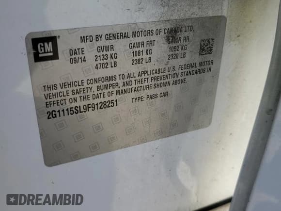 ✅ 2015 Chevrolet Impala LT • VIN: 2G1115SL9F9128251 • Lot: 61995475. Listed on Copart with 208,910 mi. Free auction sales archive from the USA and detailed vehicle history report at DreamBid. Image 12.