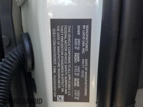 ✅ 2022 Lucid Air Grand Touring • VIN: 50EA1GBA5NA002825 • Lot: 86405645. Listed on Copart with 45,391 mi. Free auction sales archive from the USA and detailed vehicle history report at DreamBid. Image 13.