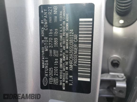 ✅ 2025 Hyundai Venue SEL • VIN: KMHRC8A36SU381124 • Лот: 91694535. Опубликован ранее на Copart с пробегом 12 853 миль. Бесплатный доступ к архиву аукционных продаж из США и подробный отчёт об истории автомобиля на DreamBid. Изображение 13.