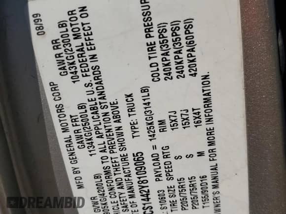 2000 Chevrolet S-10 LS with VIN 1GCCS1442Y8109065, listed as a Copart auction lot 73376654 with 106,442 mi miles and Salvage title. Bid and sale history available at DreamBid. Image 15.