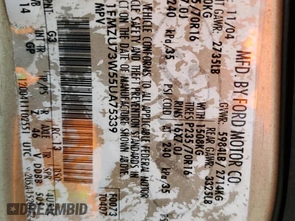 ✅ 2005 Ford Explorer XLT • VIN: 1FMZU73W55UA75339 • Lot: 52194005. Wystawiony na Copart z przebiegiem 74 324 mil. Bezpłatny archiwum sprzedaży aukcyjnych z USA i szczegółowy raport historii pojazdu na DreamBid. Zdjęcie 13.