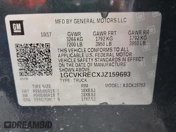 ✅ 2018 Chevrolet Silverado 1500 LT • VIN: 1GCVKRECXJZ159693 • Лот: 67284474. Опубликован ранее на Copart с пробегом 102 422 миль. Бесплатный доступ к архиву аукционных продаж из США и подробный отчёт об истории автомобиля на DreamBid. Изображение 14.