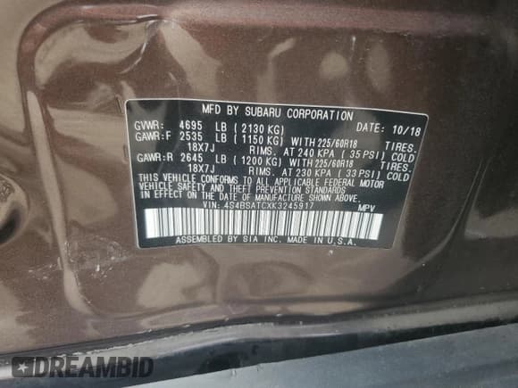 ✅ 2019 Subaru Outback Touring • VIN: 4S4BSATCXK3245917 • Lot: 60487815. Listed on Copart with 93,269 mi. Free auction sales archive from the USA and detailed vehicle history report at DreamBid. Image 13.