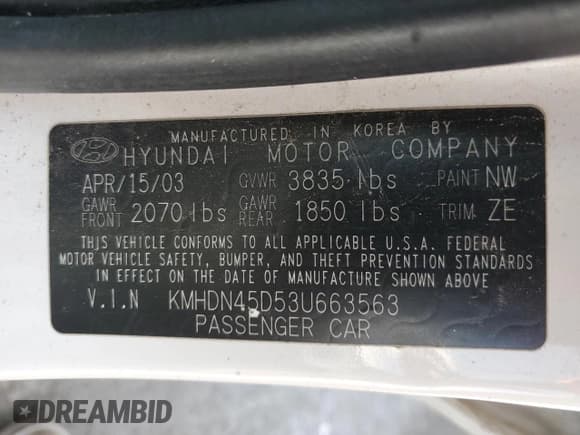 ✅ 2003 Hyundai Elantra GLS • VIN: KMHDN45D53U663563 • Lot: 73218954. Wystawiony na Copart z przebiegiem 91 931 mil. Bezpłatny archiwum sprzedaży aukcyjnych z USA i szczegółowy raport historii pojazdu na DreamBid. Zdjęcie 12.