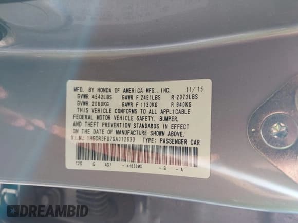 ✅ 2016 Honda Accord EX-L • VIN: 1HGCR3F07GA012633 • Lot: 42690264. Wystawiony na IAAI z przebiegiem 115 480 mil. Bezpłatny archiwum sprzedaży aukcyjnych z USA i szczegółowy raport historii pojazdu na DreamBid. Zdjęcie 9.