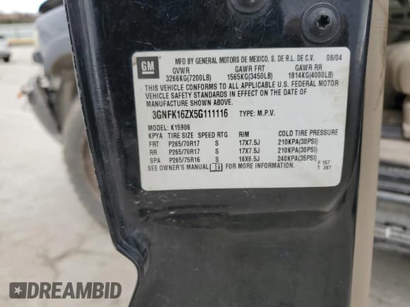 ✅ 2005 Chevrolet Suburban Z71 • VIN: 3GNFK16ZX5G111116 • Лот: 48506385. Опубликован ранее на Copart с пробегом 302 617 миль. Бесплатный доступ к архиву аукционных продаж из США и подробный отчёт об истории автомобиля на DreamBid. Изображение 14.