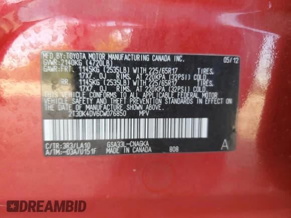 ✅ 2012 Toyota RAV4 Limited • VIN: 2T3DK4DV6CW076850 • Лот: 85084365. Опубликован ранее на Copart с пробегом 110 534 миль. Бесплатный доступ к архиву аукционных продаж из США и подробный отчёт об истории автомобиля на DreamBid. Изображение 13.