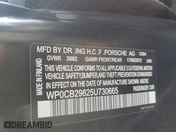 ✅ 2005 Porsche Boxster S • VIN: WP0CB29825U730665 • Lot: 74218244. Wystawiony na Copart z przebiegiem Nie podano. Bezpłatny archiwum sprzedaży aukcyjnych z USA i szczegółowy raport historii pojazdu na DreamBid. Zdjęcie 13.