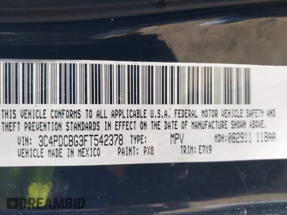 ✅ 2015 Dodge Journey SXT • VIN: 3C4PDCBG3FT542378 • Lot: 43429199. Listed on IAAI with 238,289 mi. Free auction sales archive from the USA and detailed vehicle history report at DreamBid. Image 9.