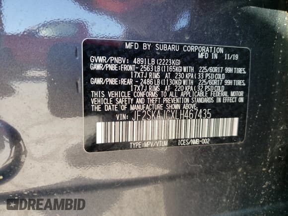 ✅ 2020 Subaru Forester Premium • VIN: JF2SKAJCXLH467435 • Lot: 53973331. Listed on Copart with 6,070 mi. Free auction sales archive from the USA and detailed vehicle history report at DreamBid. Image 10.