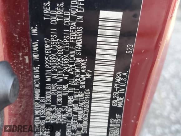 2010 Toyota Sienna XLE с VIN 5TDDK4CC2AS031404, выставлен на аукционе Copart как лот 86620735 с пробегом 228 754 миль миль и Списание • Salvage title. История ставок и продаж доступна на DreamBid. Изображение 13.