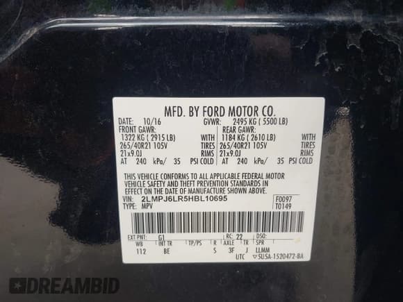 ✅ 2017 Lincoln MKX Reserve • VIN: 2LMPJ6LR5HBL10695 • Lot: 43512028. Listed on IAAI with 140,870 mi. Free auction sales archive from the USA and detailed vehicle history report at DreamBid. Image 9.