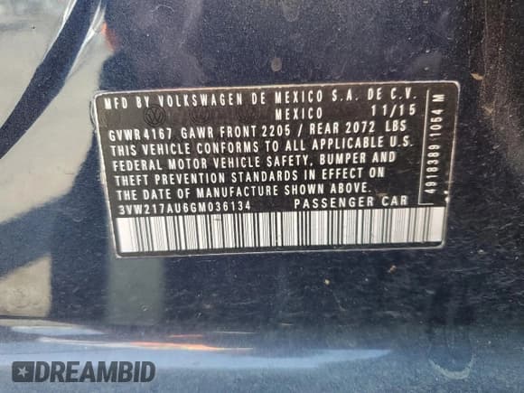 ✅ 2016 Volkswagen Golf TSI SE • VIN: 3VW217AU6GM036134 • Lot: 60162385. Wystawiony na Copart z przebiegiem 61 681 mil. Bezpłatny archiwum sprzedaży aukcyjnych z USA i szczegółowy raport historii pojazdu na DreamBid. Zdjęcie 12.