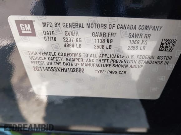 ✅ 2017 Chevrolet Impala Premier • VIN: 2G1145S3XH9102882 • Lot: 43009835. Listed on IAAI with 119,316 mi. Free auction sales archive from the USA and detailed vehicle history report at DreamBid. Image 9.