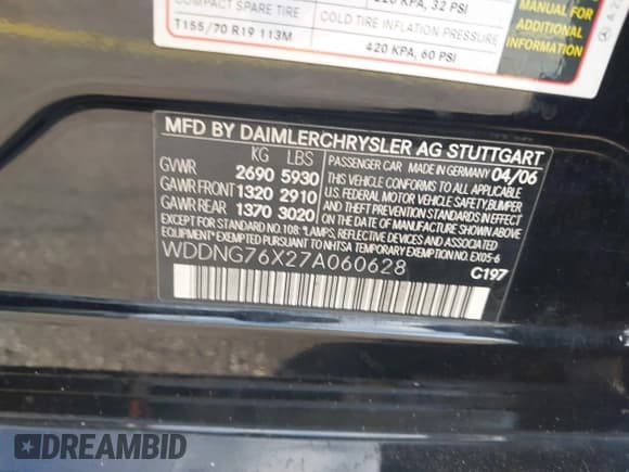 ✅ 2007 Mercedes-Benz S 600 • VIN: WDDNG76X27A060628 • Lot: 43915753. Listed on IAAI with 169,115 mi. Free auction sales archive from the USA and detailed vehicle history report at DreamBid. Image 9.