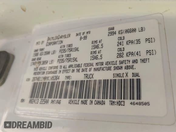 ✅ 2000 Dodge RAM • VIN: 2B7HB11Y0YK105364 • Lot: 43547863. Wystawiony na IAAI z przebiegiem Nie podano. Bezpłatny archiwum sprzedaży aukcyjnych z USA i szczegółowy raport historii pojazdu na DreamBid. Zdjęcie 9.