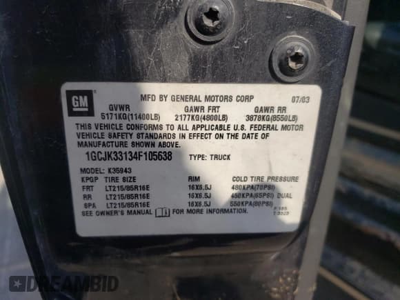 ✅ 2004 Chevrolet Silverado 3500 DRW • VIN: 1GCJK33134F105638 • Lot: 59279344. Listed on Copart with 169,406 mi. Free auction sales archive from the USA and detailed vehicle history report at DreamBid. Image 12.