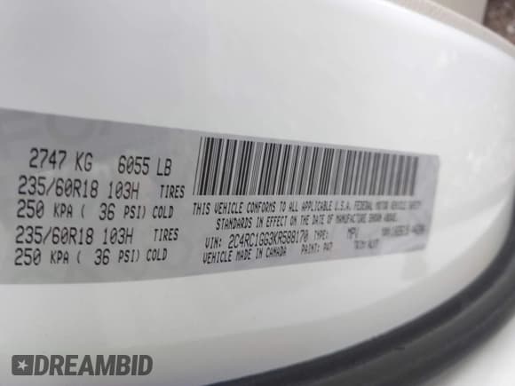 ✅ 2019 Chrysler Pacifica Limited • VIN: 2C4RC1GG3KR588170 • Lot: 42989712. Listed on IAAI with 61,226 mi. Free auction sales archive from the USA and detailed vehicle history report at DreamBid. Image 9.